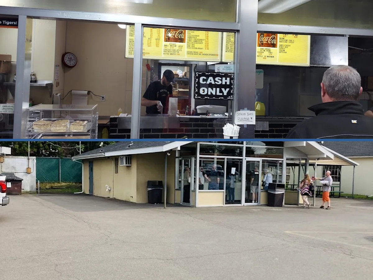 Simple counter-service setup inside a fast-food restaurant.